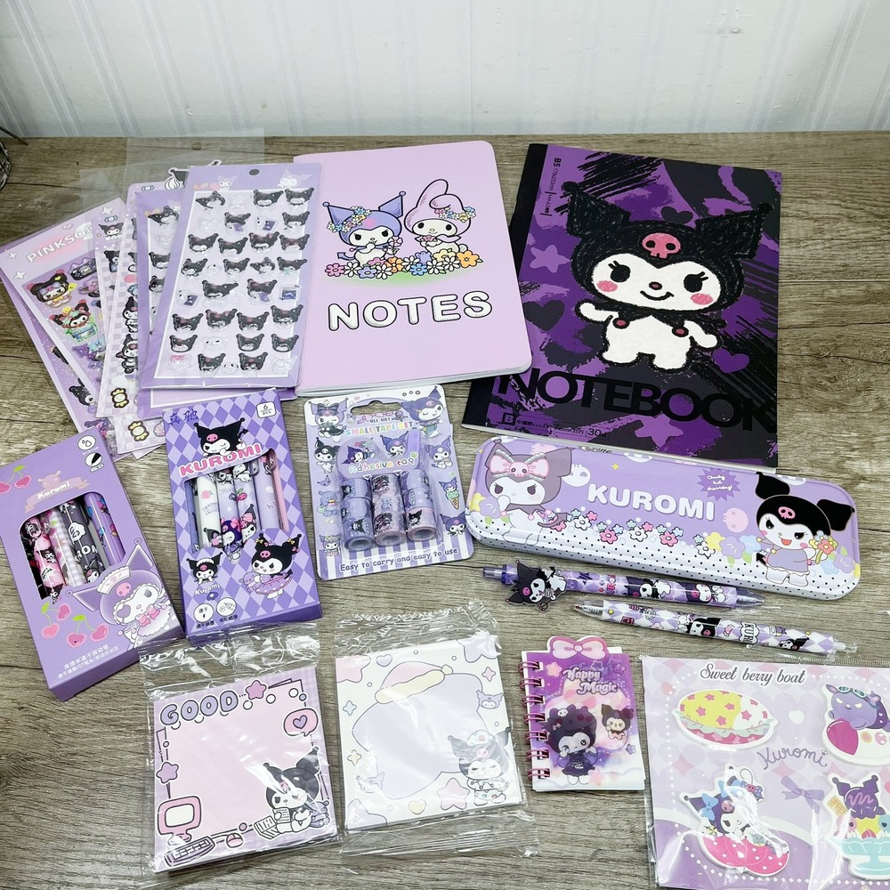 Sanrio Kuromi Stationery Set Notebooks Pens Stickers Pencil Case Purple 12pc Lot